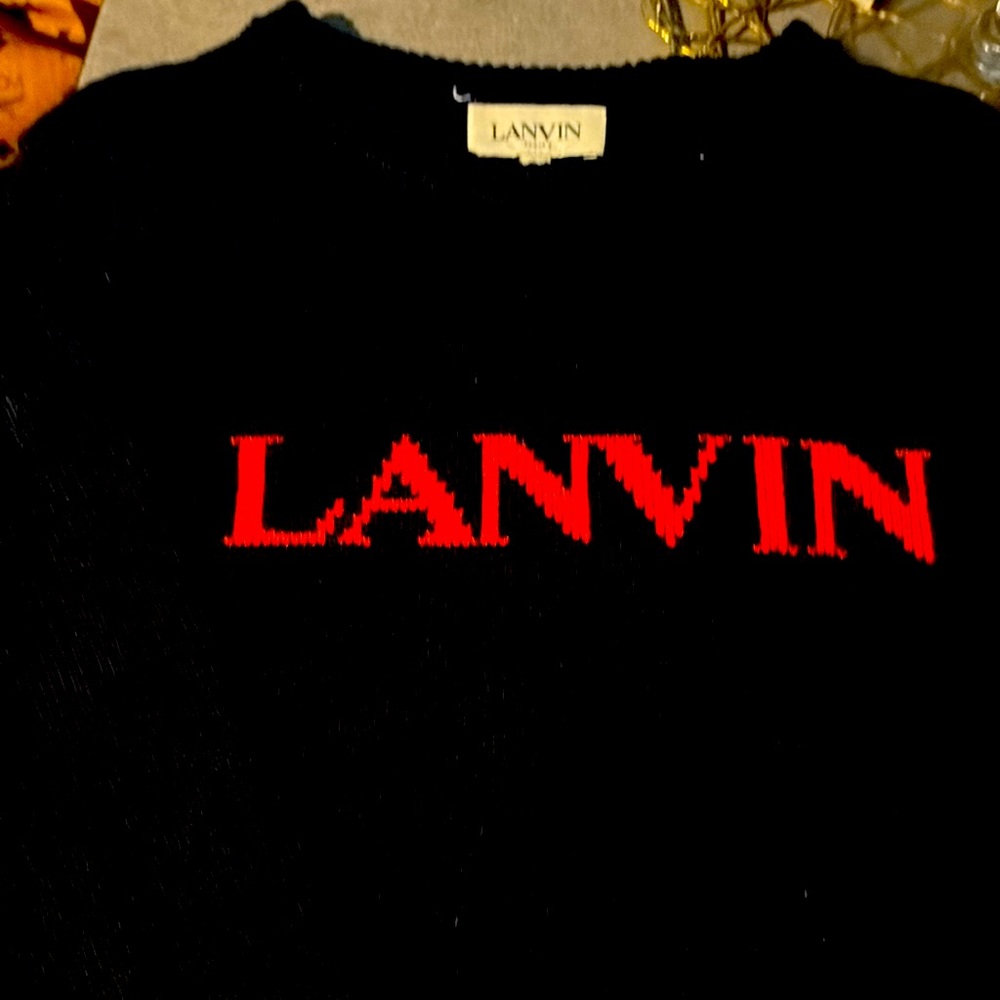 Lanvin Black and Red Crewneck Sweater with Bold Logo